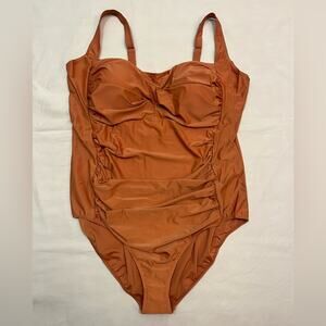 NWT Beach Party Women's Burnt Orange Full Coverage One-Piece Swimsuit Size 24